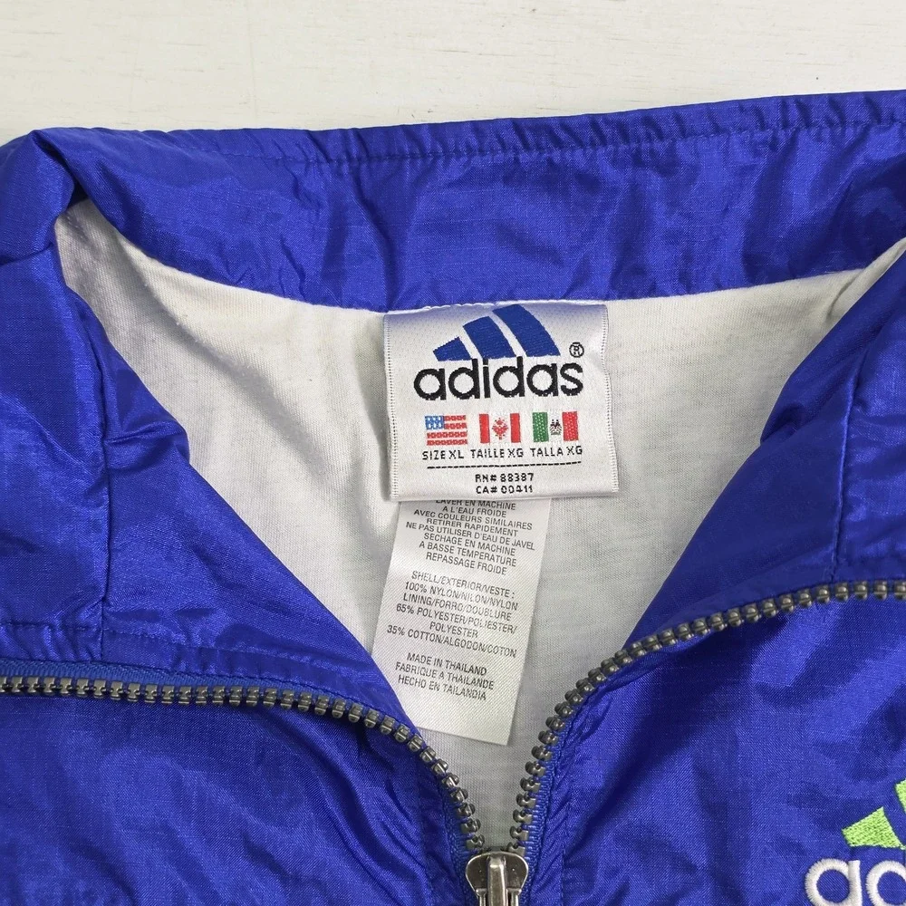 Vintage Adidas Track Jacket 3 Stripes Logo Green Blue‎ Colorblock Lined Youth XL